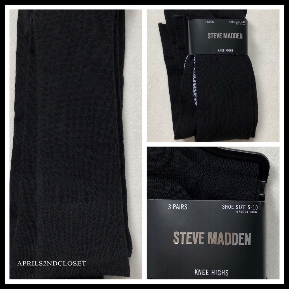 BLACK TALL KNEE HIGH COZY KNIT BOOT SOCKS STEVE MADDEN 3 PAIRS A2C - Picture 6 of 14